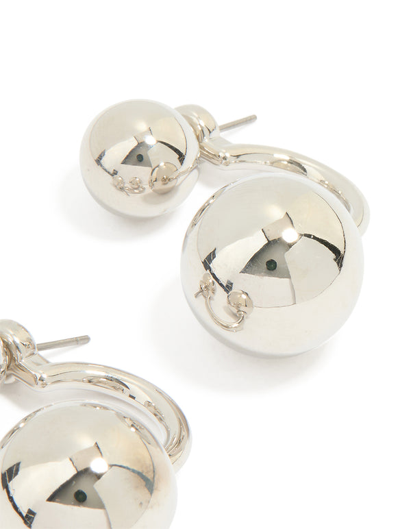 Silver Double Ball Jacket Earrings