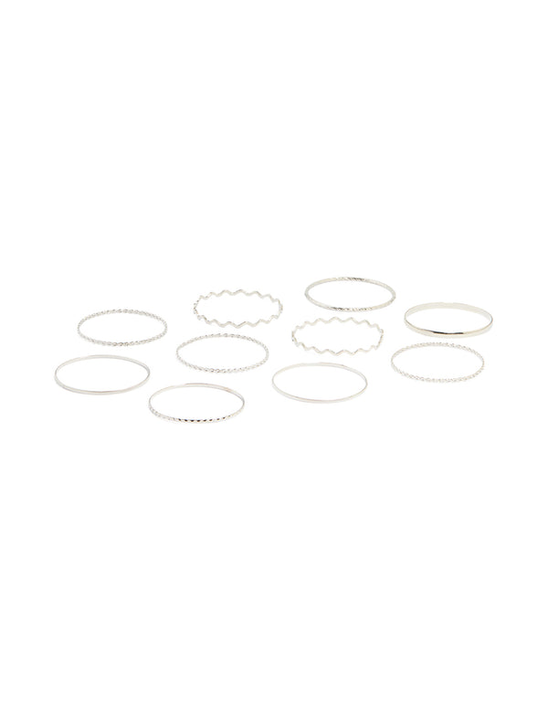 Silver Rope & Textured Bangles 10-Pack