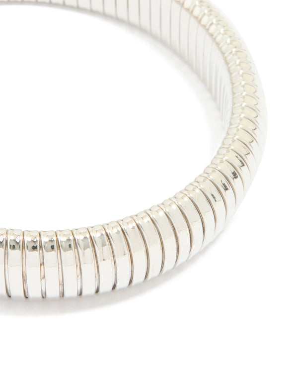 Silver Ribbed Tube Stretch Bracelet