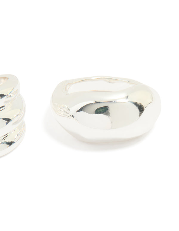 Silver Smooth Organic Chunky Rings 3-Pack