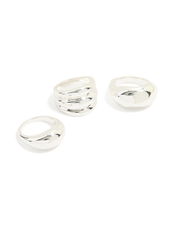 Silver Smooth Organic Chunky Rings 3-Pack