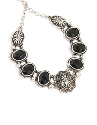 Antique Silver Textured Black Stone Oval Drop Earrings - link has visual effect only