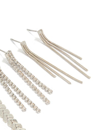 Silver Diamante Graduating Drop Earrings 3-Pack - link has visual effect only