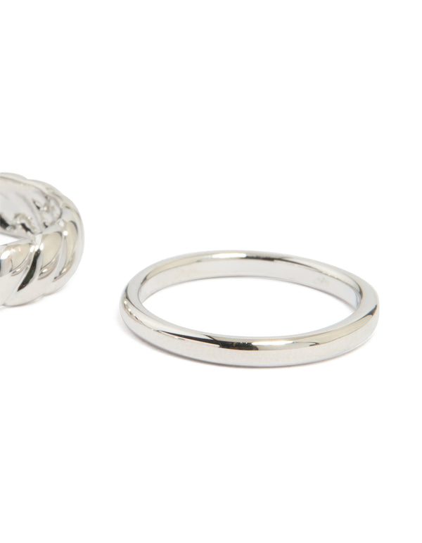 Silver Signet & Twist Rings 5-Pack