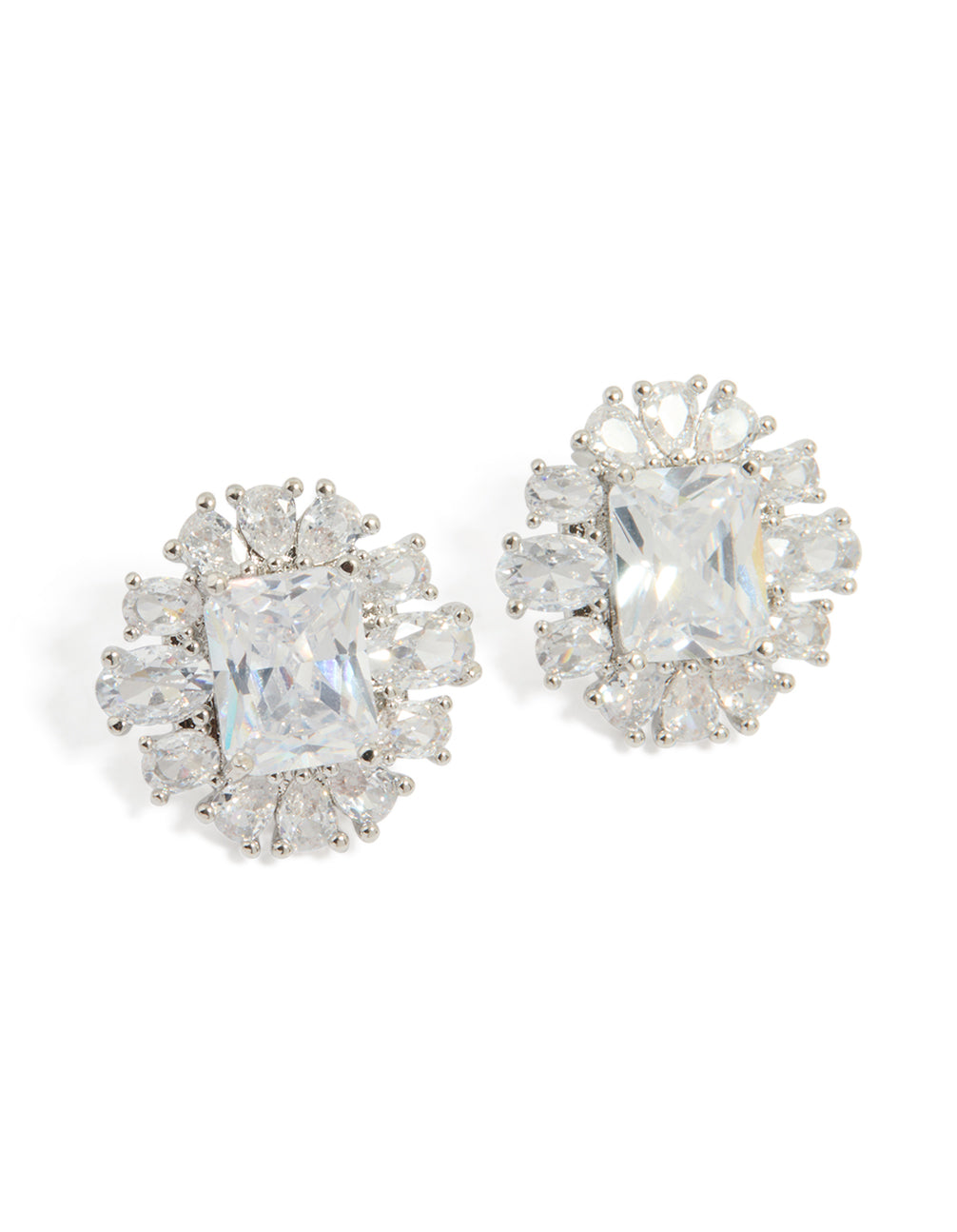 Silver Cubic Zirconia Statement Stud Earrings