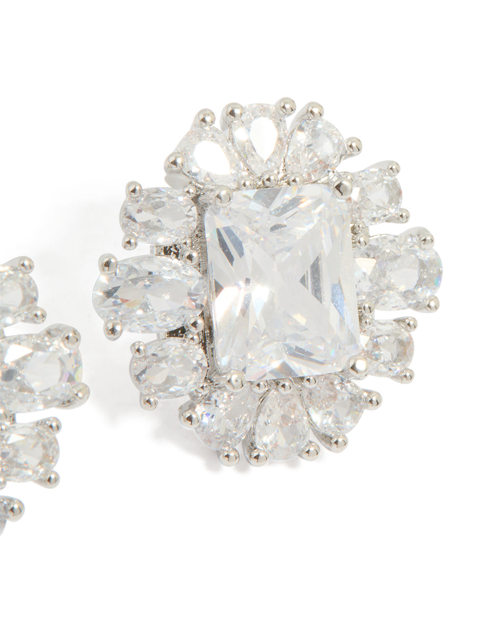 Silver Cubic Zirconia Statement Stud Earrings