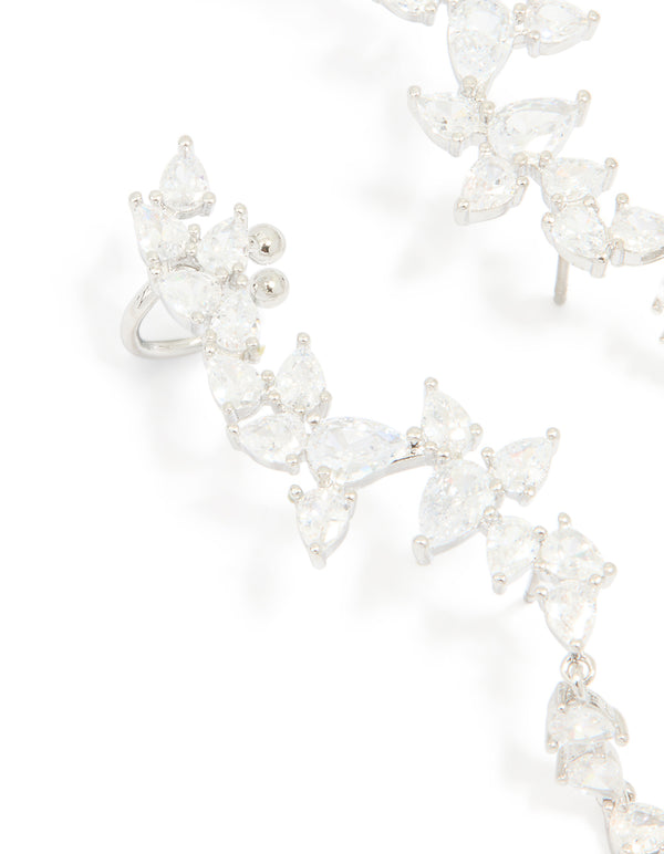 Silver Cubic Zirconia Crawler Stud Earrings