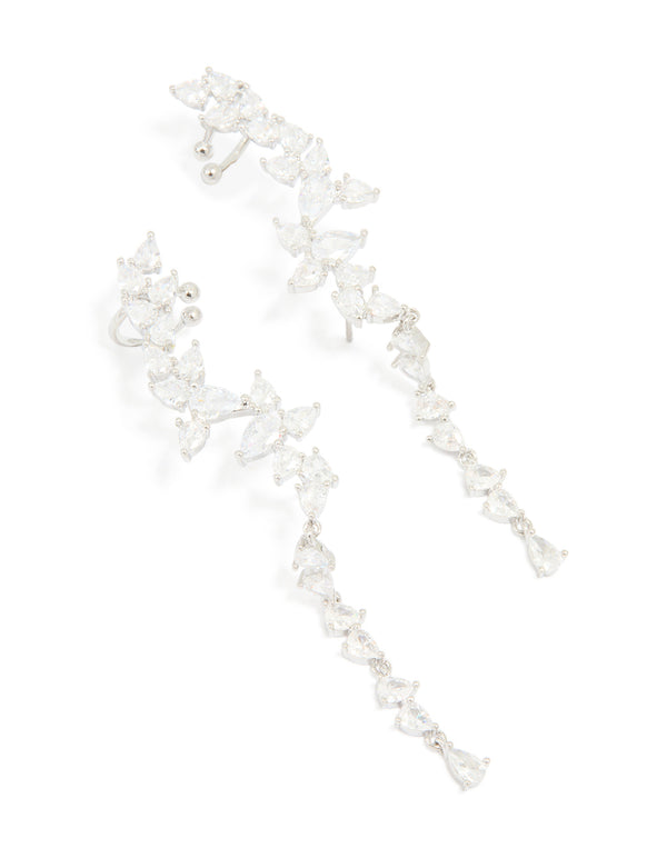 Silver Cubic Zirconia Crawler Stud Earrings