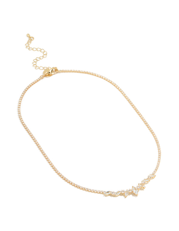 Silver Cubic Zirconia Pear Shaped Pendants Necklace