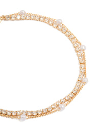 Gold Cubic Zirconia Pearl Toggle Bracelet - link has visual effect only