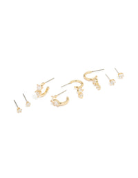 Gold Plated Cubic Zirconia Heart Stud & Huggie Earrings 4-Pack - link has visual effect only
