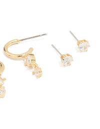 Gold Plated Cubic Zirconia Heart Stud & Huggie Earrings 4-Pack - link has visual effect only