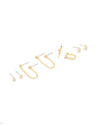 Gold Plated Cubic Zirconia Dainty Chain & Mixed Earrings 5-Pack - link has visual effect only