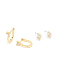 Gold Plated Cubic Zirconia Dainty Chain & Mixed Earrings 5-Pack - link has visual effect only