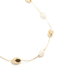 Gold Plated Freshwater Pearl Molten Station Adjustable Necklace - link has visual effect only