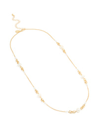 Gold Plated Freshwater Pearl & Mini Link Necklace - link has visual effect only