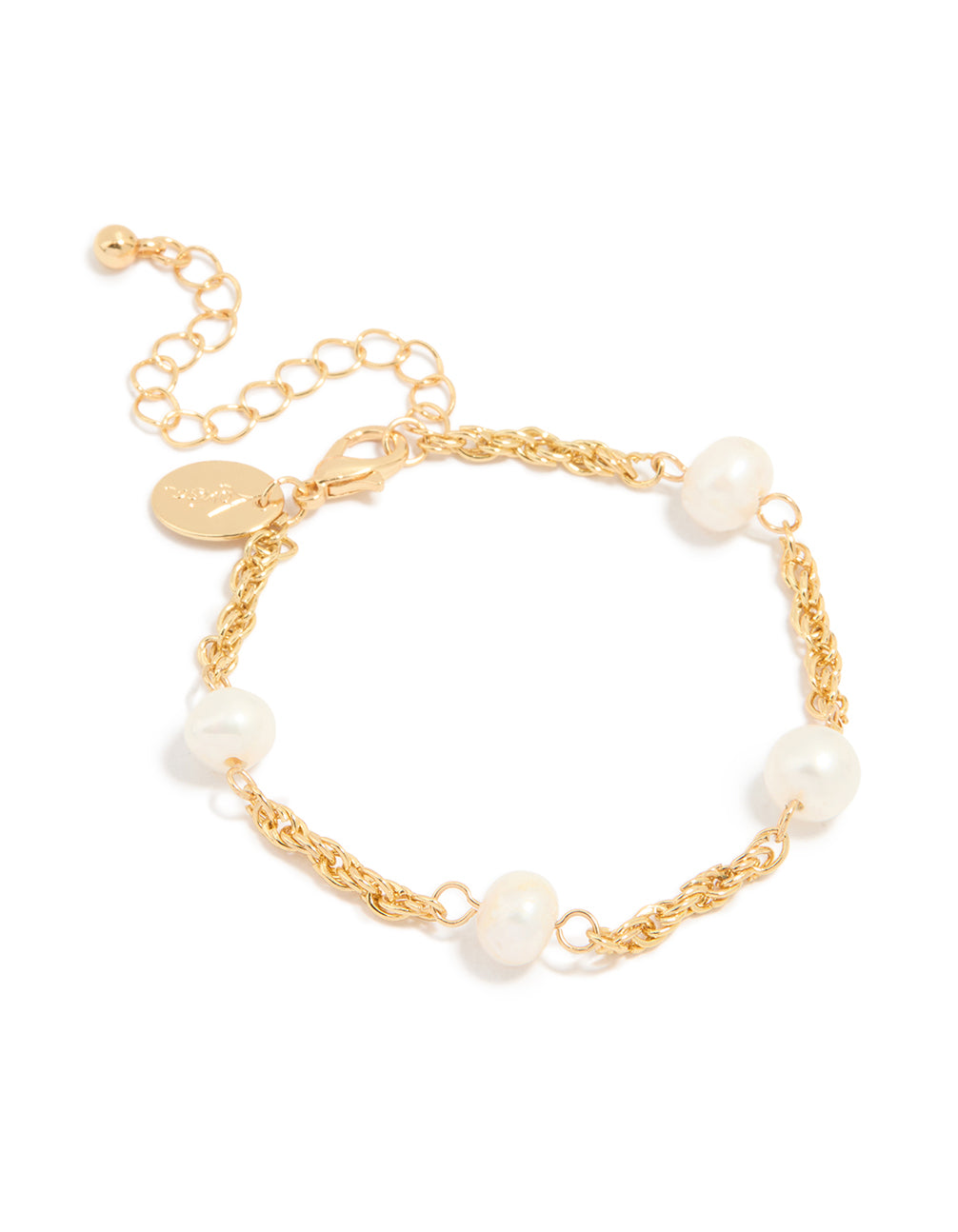 Gold Plated Twist Freshwater Pearl Chain Bracelet