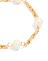 Gold Plated Twist Freshwater Pearl Chain Bracelet - link has visual effect only