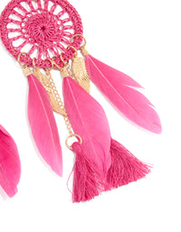 Gold Pink Feather Dreamcatcher Drop Earrings - link has visual effect only