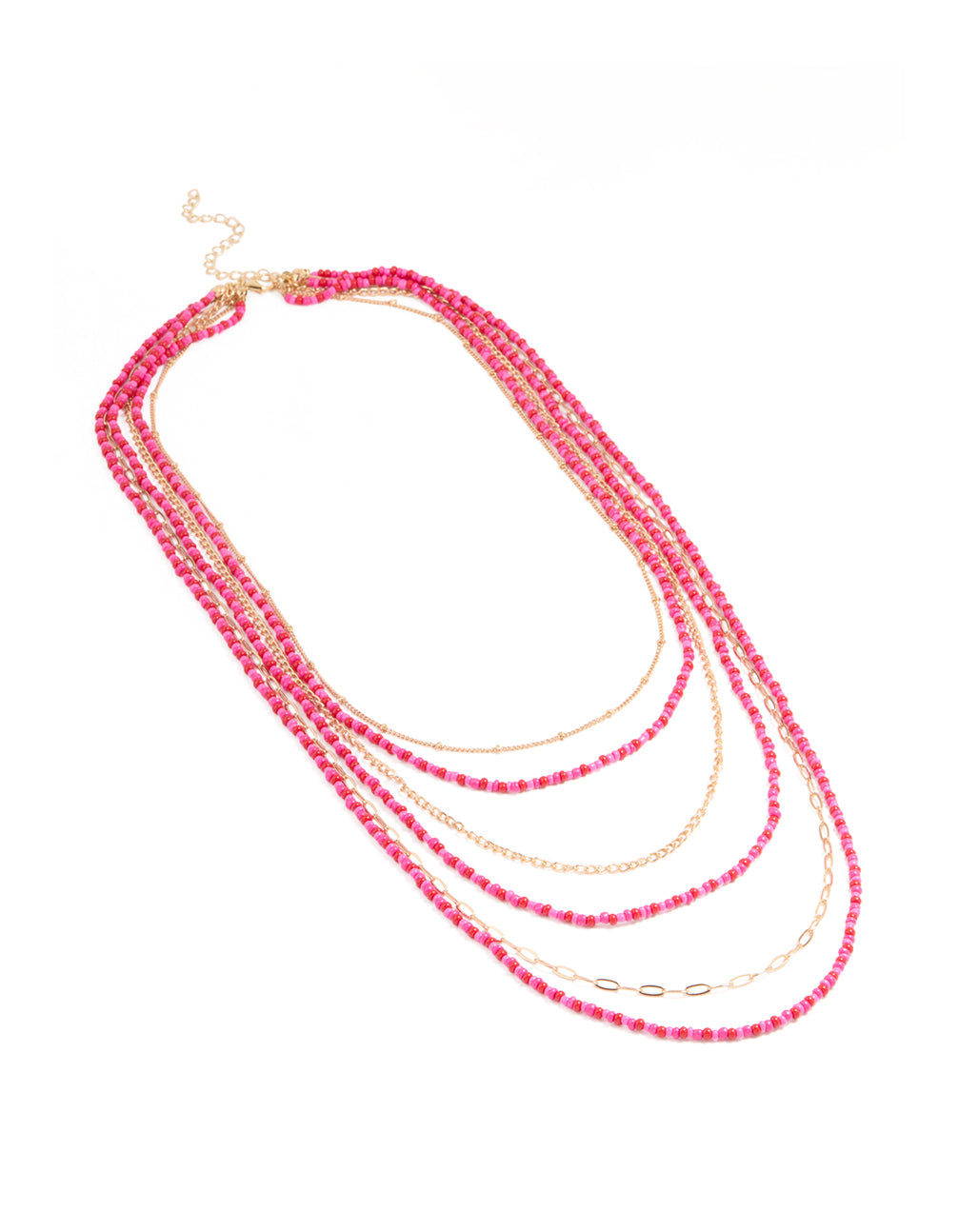 Gold Pink Beaded Layered Necklace
