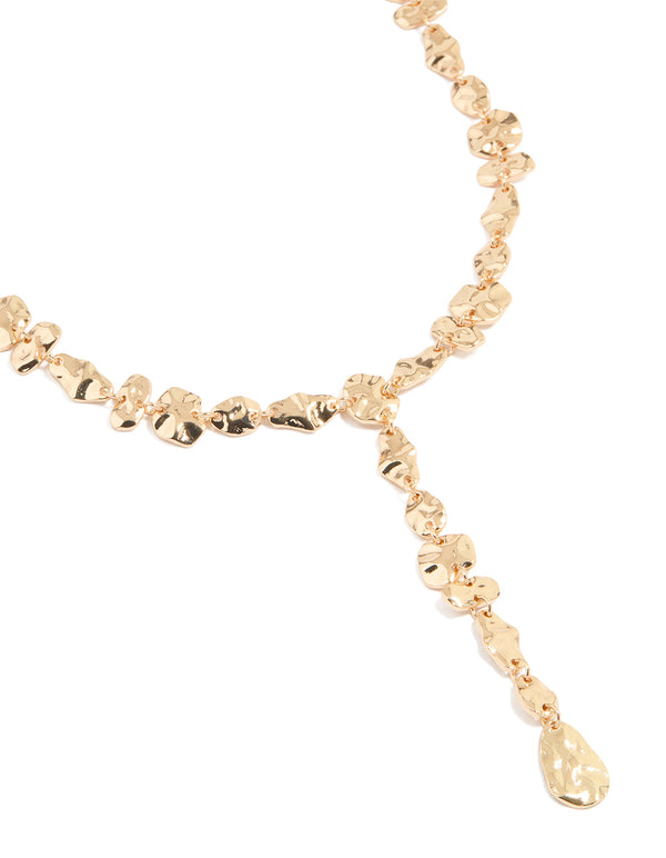 Gold Flat Organic Shape Lariat Necklace