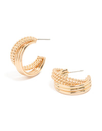 Gold Mixed Textured Hoop Earrings - link has visual effect only