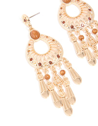 Gold Brown Stone Rustic Chandelier Earrings - link has visual effect only