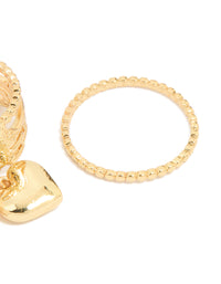 Gold Plated Pearl Heart Charm & Textured Rings 3-Pack - link has visual effect only
