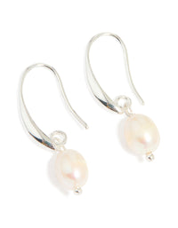 Silver Plated Freshwater Pearl Medium Hook Drop Earrings - link has visual effect only