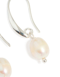 Silver Plated Freshwater Pearl Medium Hook Drop Earrings - link has visual effect only