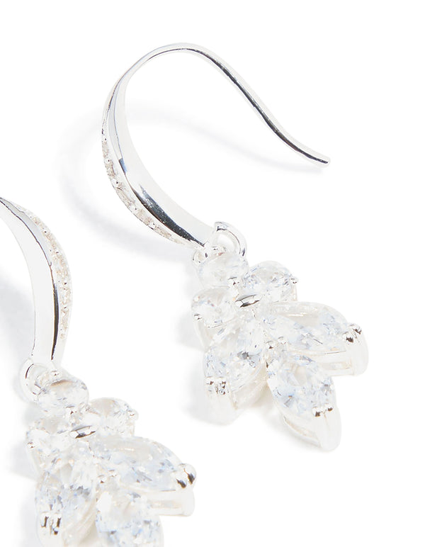 Silver Plated Cubic Zirconia Flower Vine Hook Earrings