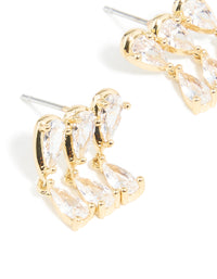 Gold Plated Cubic Zirconia Pear Trio Drop Earrings - link has visual effect only