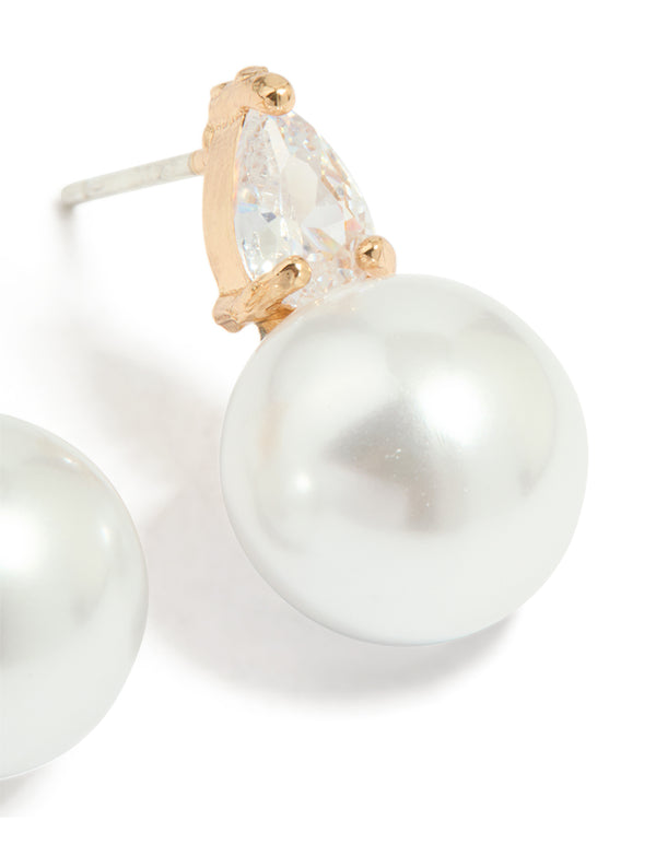 Gold Plated Mini Cubic Zirconia Pearl Drop Earrings
