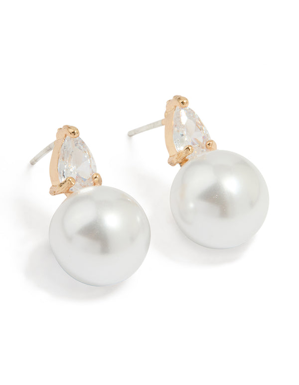 Gold Plated Mini Cubic Zirconia Pearl Drop Earrings