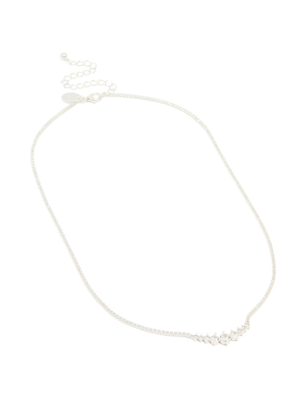 Silver Plated Cubic Zirconia Graduating Round Necklace