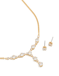 Gold Plated Cubic Zirconia Oval Lariat Necklace & Earrings Set - link has visual effect only