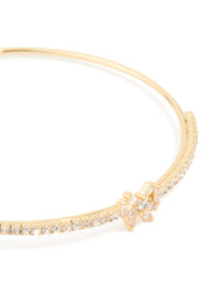 Gold Plated Cubic Zirconia Bow Wrist Cuff - link has visual effect only