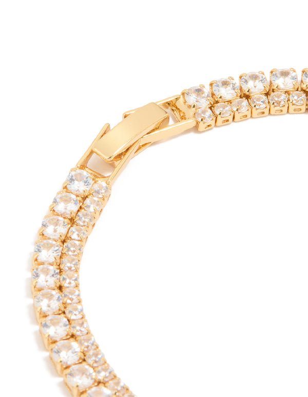 Gold Plated Cubic Zirconia Layered Tennis Bracelet