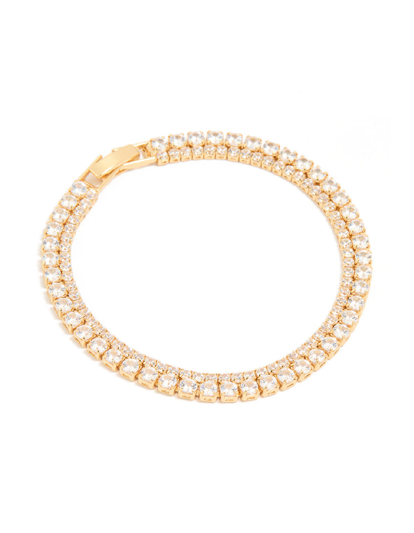 Gold Plated Cubic Zirconia Layered Tennis Bracelet