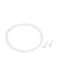 Silver Plated Cubic Zirconia Baguette Tennis Bracelet & Earrings Set - link has visual effect only