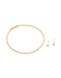 Gold Plated Small Cubic Zirconia Baguette Tennis Bracelet & Earrings Set - link has visual effect only