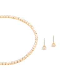 Gold Plated Small Cubic Zirconia Baguette Tennis Bracelet & Earrings Set - link has visual effect only