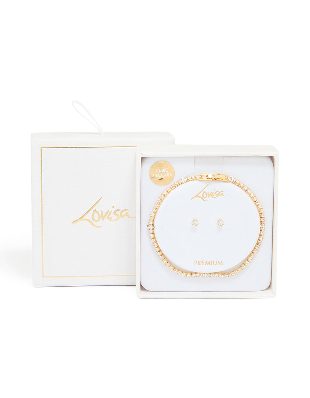 Gold Plated Small Cubic Zirconia Baguette Tennis Bracelet & Earrings Set