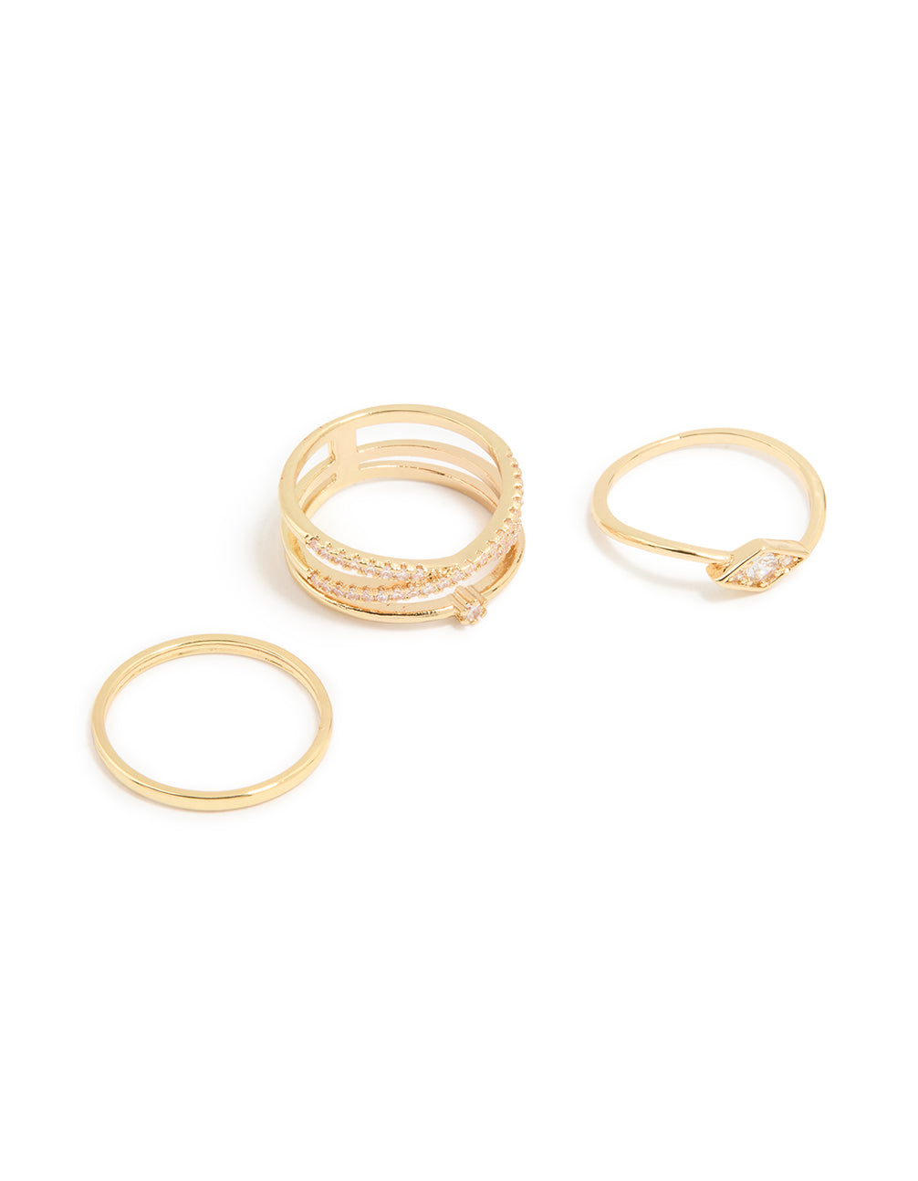 Gold Plated Cubic Zirconia Plain & Evil Eye Rings 4-Pack