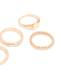 Gold Diamante Dainty & Signet Rings 5-Pack - link has visual effect only
