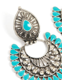 Antique Silver Blue Round Western Tassel Drop Earrings - link has visual effect only