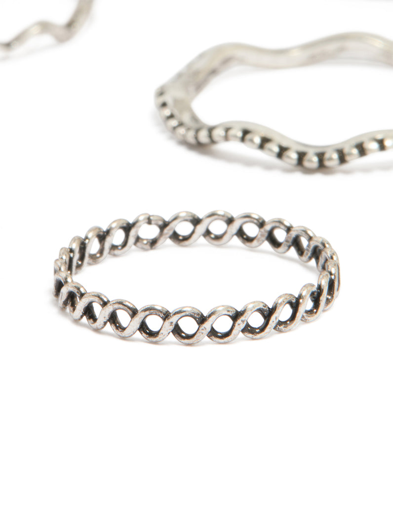 Antique Silver Textured Stacking Rings 22-Pack - Lovisa