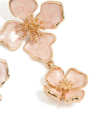 Gold Enamel Double Flower Drop Earrings - link has visual effect only