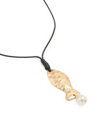 Worn Gold Textured Fish Pearl Cord Necklace - link has visual effect only
