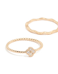 Gold Cubic Zirconia Flower & Textured Stacking Rings 6-Pack - link has visual effect only